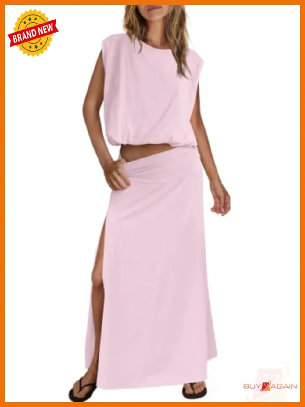 2 Piece Skirt Set Sleeveless Crop Top with Flow Maxi Skirt Vacation Outfit